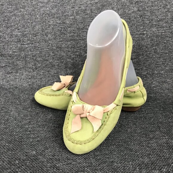 Born Crown Women’s 6.5 Distressed Green Leather Bow Slip On Ballerina Flats - Picture 1 of 8